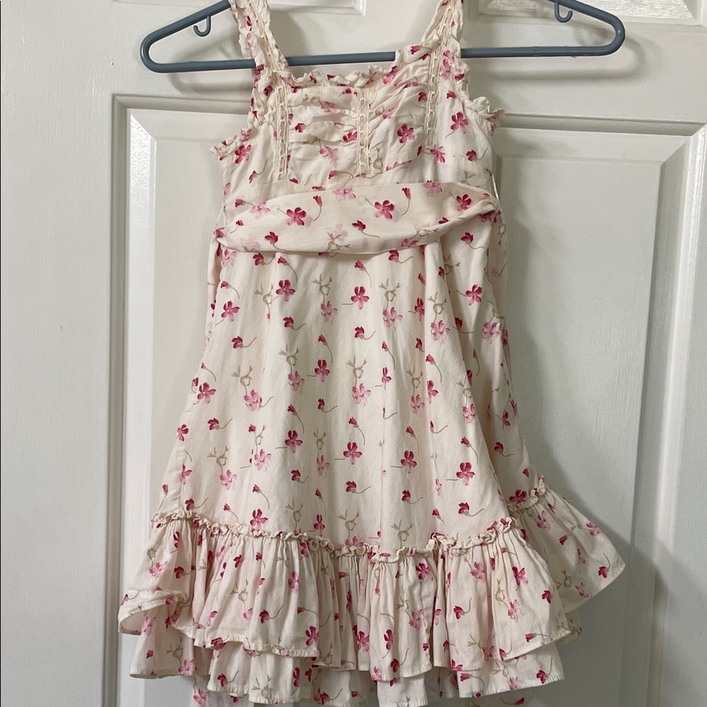 Ralph Lauren Cream Sundress  size 4 with Pink Floral Print cotton lined